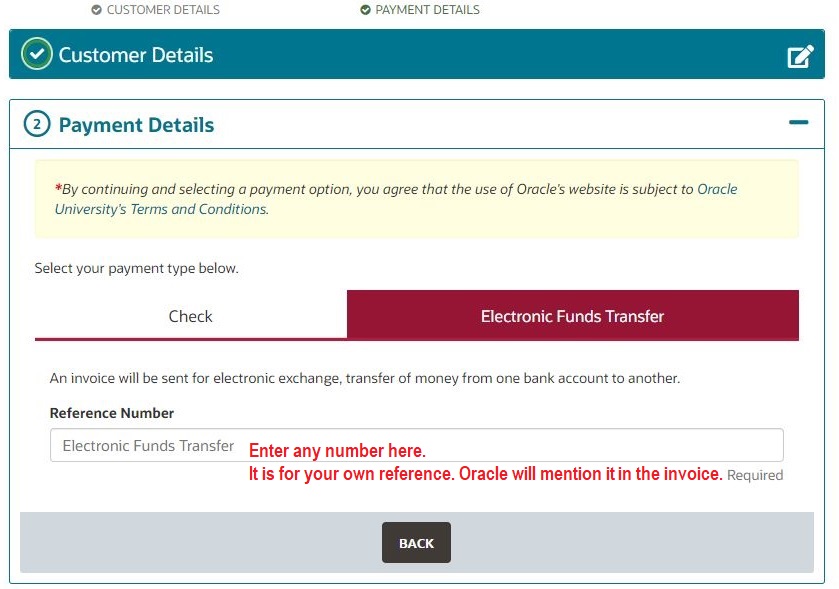 Purchasing certification exam voucher from Oracle using Electronic Funds Transfer